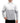 Person wearing a gray and white pullover with a brand logo on a white background