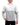 Person wearing a gray and white pullover with a brand logo on a white background