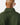 Close up on the embroidered Waggle Logo on the back of the Moss Sunday Quarter Zip on a model in front of a light gray background.