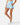 Front 3/4 of the Sky Blue Momentum Shorts on a model in front of a light gray background.