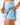 Close up on the model pulling headphones out of the liner pocket on the Sky Blue Momentum Shorts on a model in front of a light gray background.