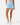Front of the Sky Blue Momentum Shorts on a model in front of a light gray background.